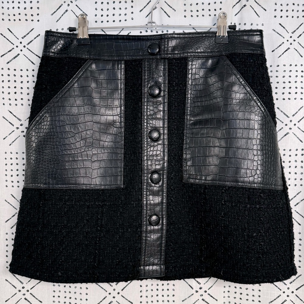 CHRISTIAN LACROIX Black Tweed & Faux Leather Mini Skirt